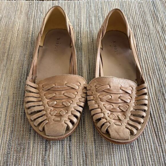 NISOLO | Women's Leather Slip-On Huarache Sandals in Almond Size 9.5 - Picture 2 of 4